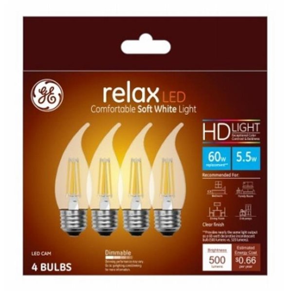 Current GE Lighting 240125 5.5W Candle Shape Soft White Light Color Clear Bulb - Pack of 4 240125